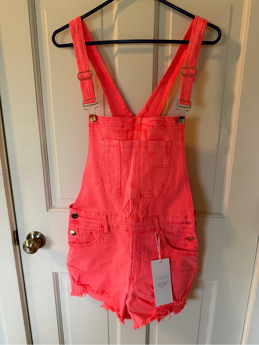 Risen brand Coral Denim Short Overalls NWT